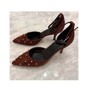J. Crew Colette Burgundy Italian Suede Studded Slingback Heels Size 10M NWT